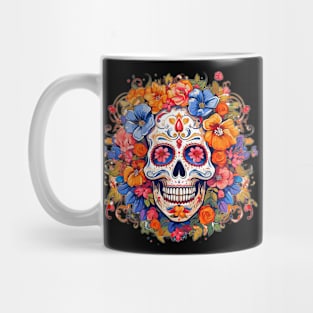 Day of the Dead Dia de Los Muertos Sugar Skull Blue Flowers Mug